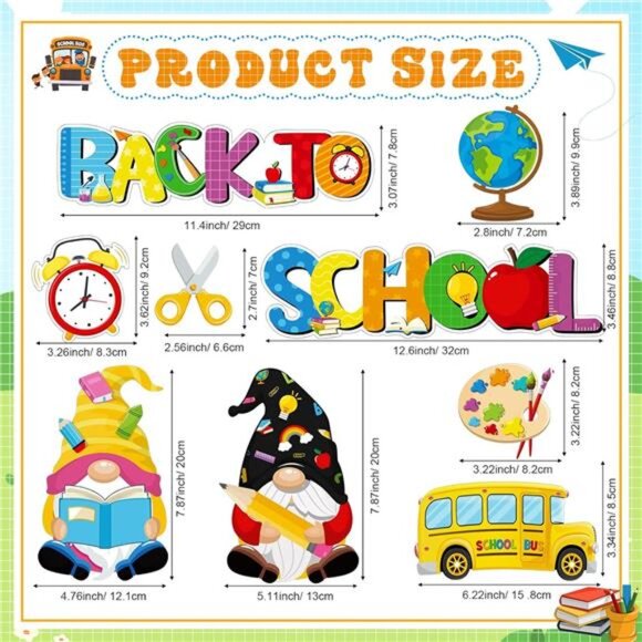 9-Piece Back to School Magnetic Decals - Gnomes, Globe, Fridg , Classroom & more - Picture 2 of 7